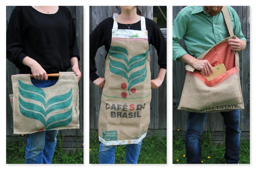 hessian jute burlap coffee sacks. up-cycle. recycle. reuse. bags.